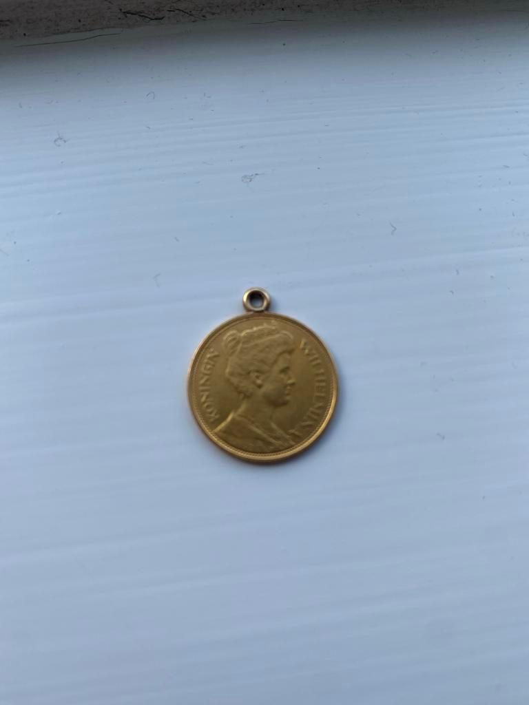 Gouden vijfje hangertje 1912 Koningin Wilhelmina, Koningin Wilhelmina, Losse munt, 5 cent, Goud