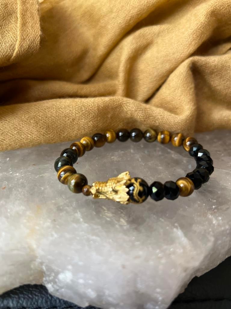 Tijgeroog obsidiaan draak beschermt aura straling moed, Ophalen of Verzenden, Nieuw, Met bedels of kralen