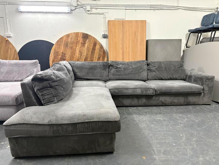 Antracieten Ribstof Hoekbank, Huis en Inrichting, Banken | Bankstellen, Zo goed als nieuw, Vierpersoons of meer, 150 cm of meer