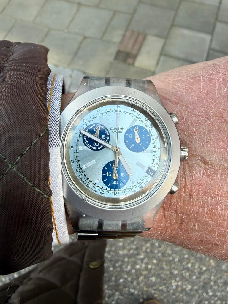 Swatch horloge met chrono, Staal, Kunststof, Gebruikt, Polshorloge