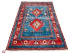 Handgeknoopt oosters wol Kazak Azeri tapijt blue 104x155cm, Crème, 100 tot 150 cm, Generic address, Zo goed als nieuw