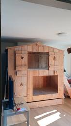 Steigerhouten stapelbed (3x 90x200) met kledingkast, Ophalen, Gebruikt, Stapelbed