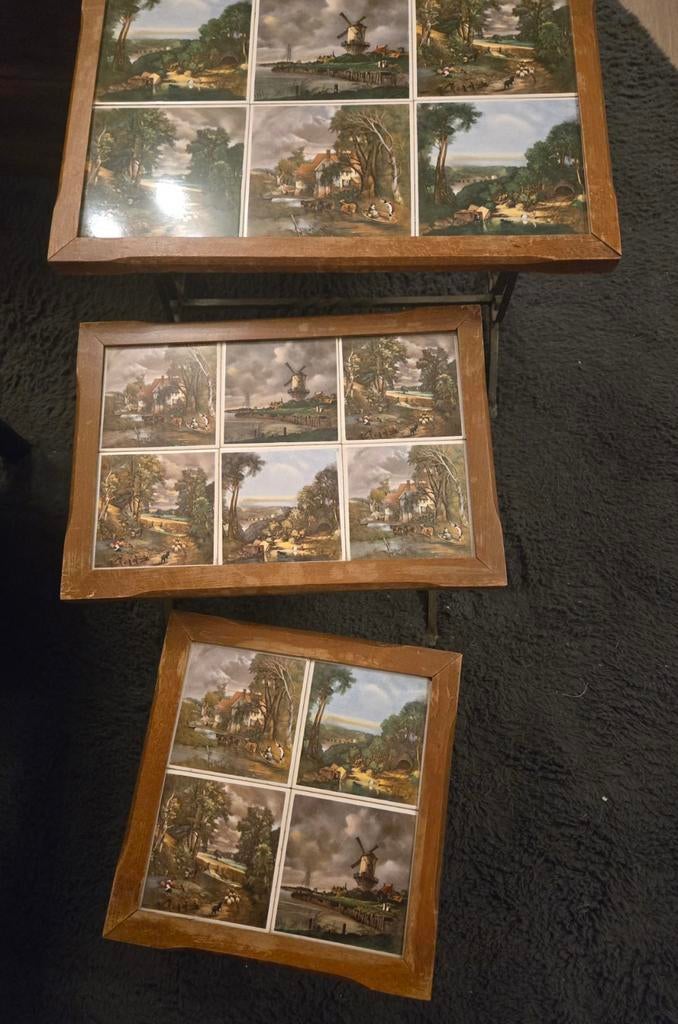 Prachtige Set van 3 Antieke Tafeltjes! Blad van tegeltjes, Antiek en Kunst, Ophalen of Verzenden