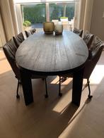 Tafel met 6 lederen stoelen, Huis en Inrichting, Tafels | Eettafels, Ophalen, Gebruikt, 200 cm of meer, 50 tot 100 cm