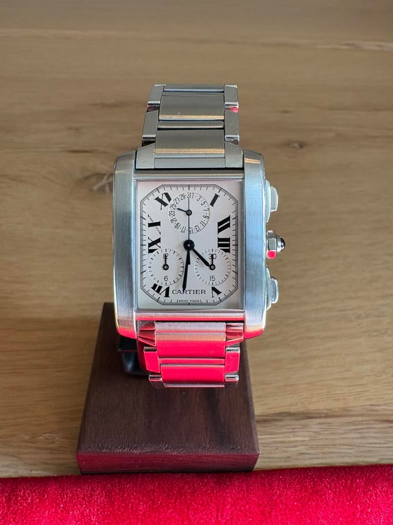 Cartier Tank Francaise Chronoflex, Ophalen of Verzenden, Zo goed als nieuw, Leer, Overige merken