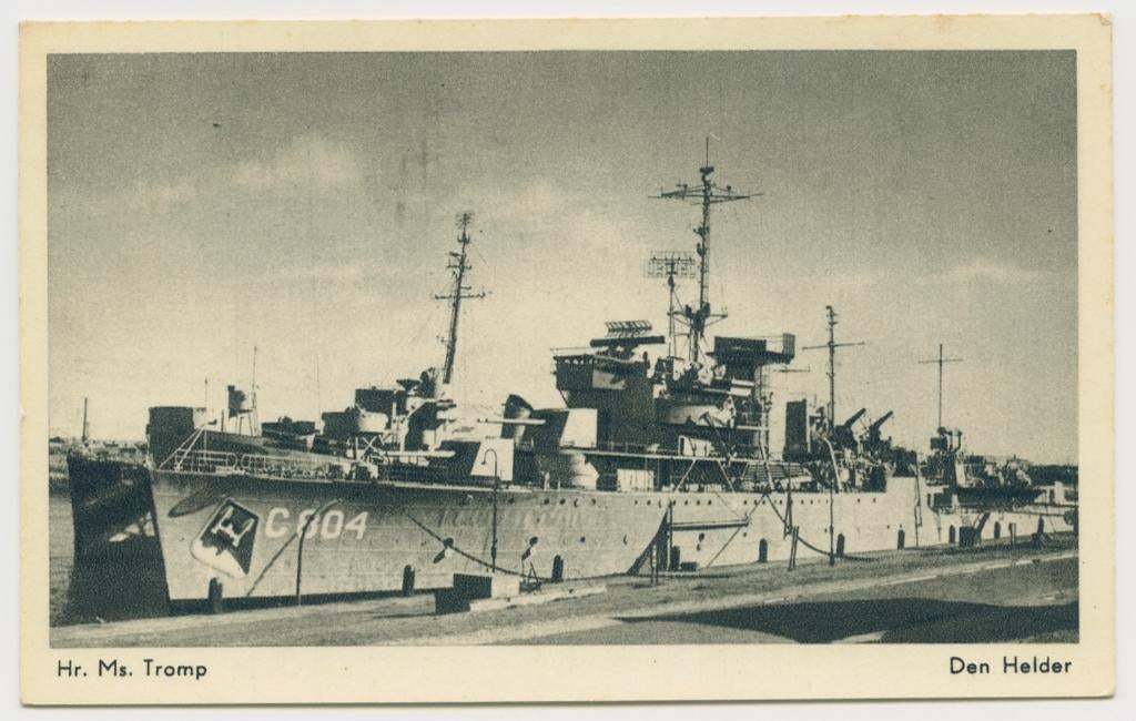 Hr. ms. Tromp oorlogsschip marine boot Den Helder, Verzenden, Zo goed als nieuw, Motorboot, Kaart, Foto of Prent