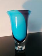 Design Vaas Glas Blauw Strepen Zwart Swirl Murano 1980, Antiek en Kunst, Antiek | Glas en Kristal, Ophalen of Verzenden