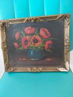 Oud antiek schilderijtje stilleven vaas met bloemen, Ophalen of Verzenden