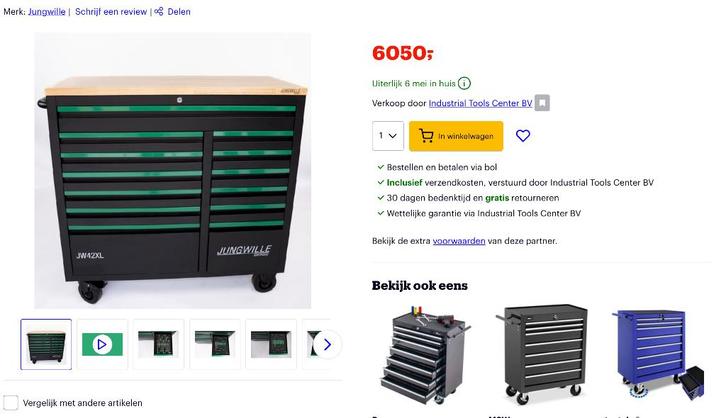 Jungwill Gereedschapswagen JW42XL met 248 stuks gereedschap, Doe-het-zelf en Verbouw, Gereedschapskisten, Nieuw, Gevuld, Ophalen