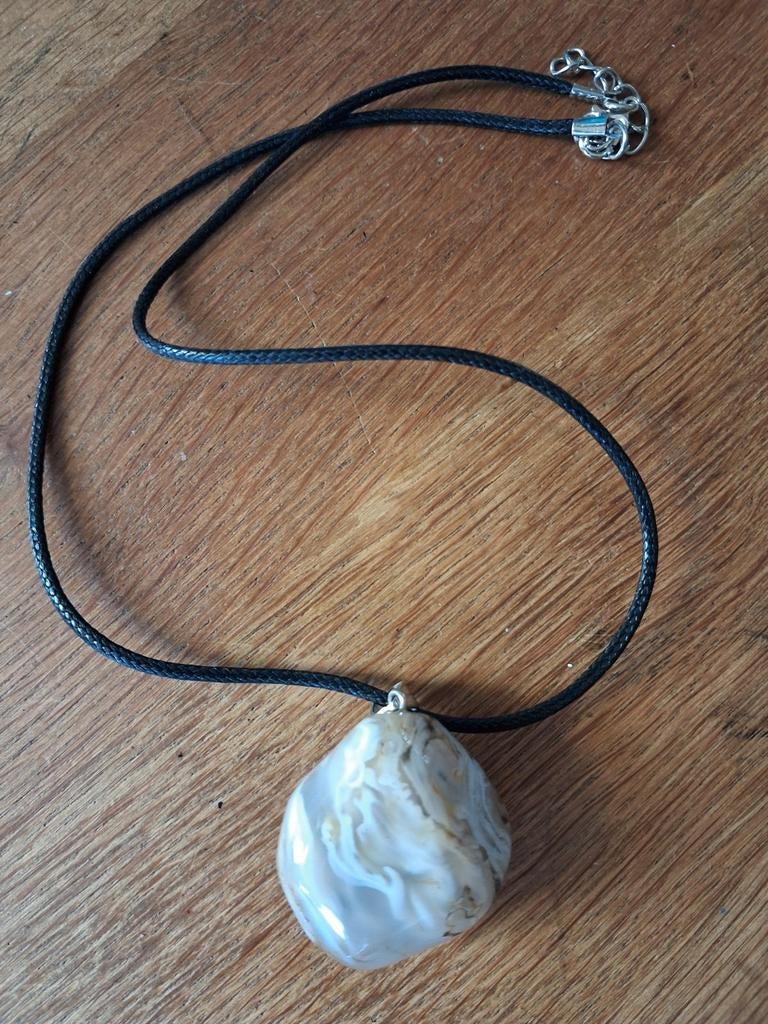Natuurlijke Agaat Hanger Ketting, Sieraden, Tassen en Uiterlijk, Kettingen, Zo goed als nieuw, Steen of Mineraal, Wit, Met edelsteen