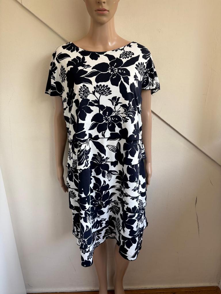 Betty Barclay jurk maat 44 wit blauw print laagjesjurk, Blauw, Maat 42/44 (L), Ophalen of Verzenden, Zo goed als nieuw