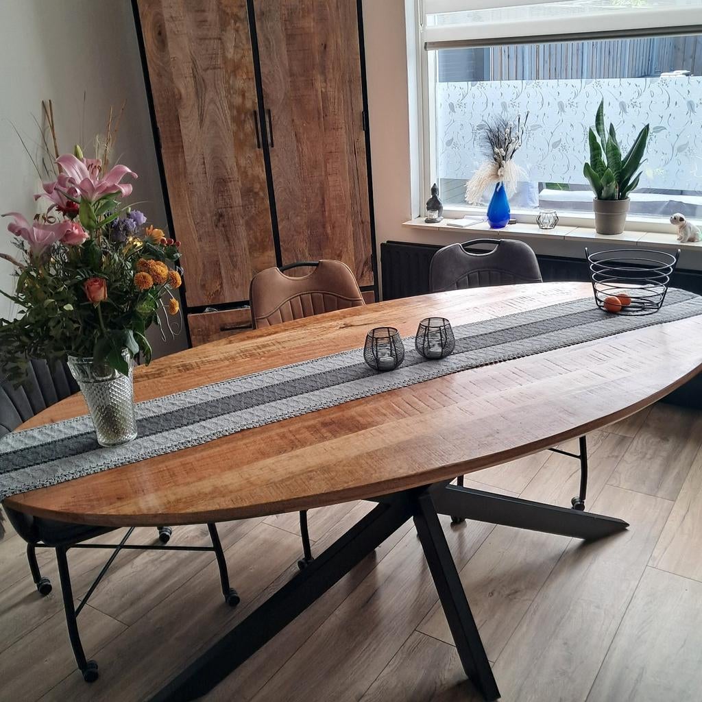 Ovale mangohouten eettafel - 200x100 cm, Ophalen, 100 tot 150 cm, Zo goed als nieuw, 150 tot 200 cm