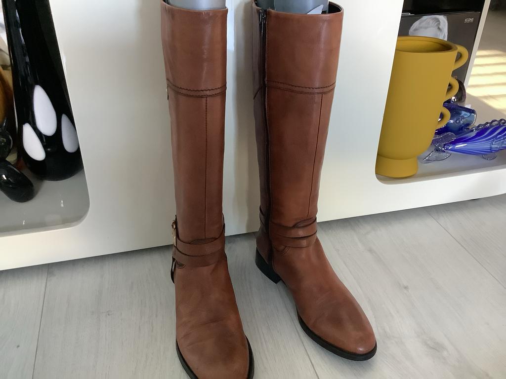 Bruine leren laarzen, Ophalen of Verzenden, Gedragen, Bruin, Hoge laarzen