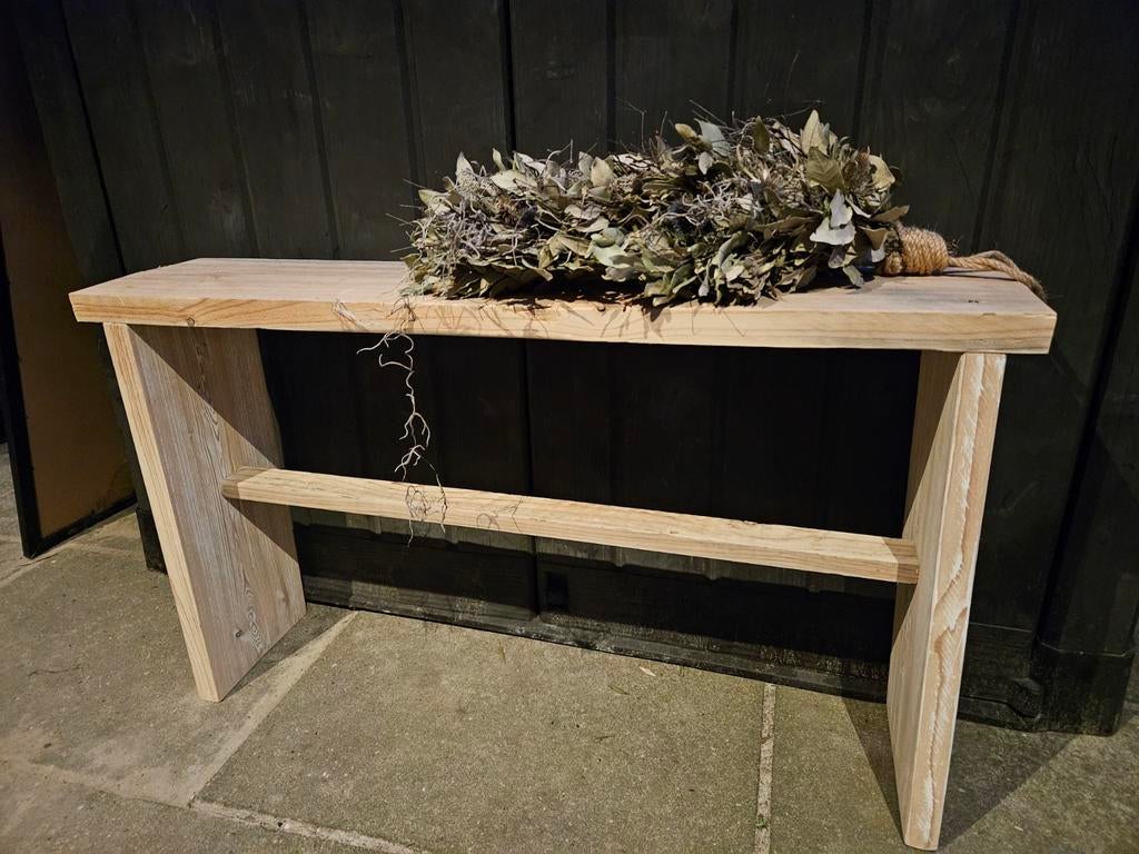 Steigerhouten bankje - bank - kruk - tafel - bijzettafel, Ophalen, Minder dan 75 cm, Nieuw, Rechte bank