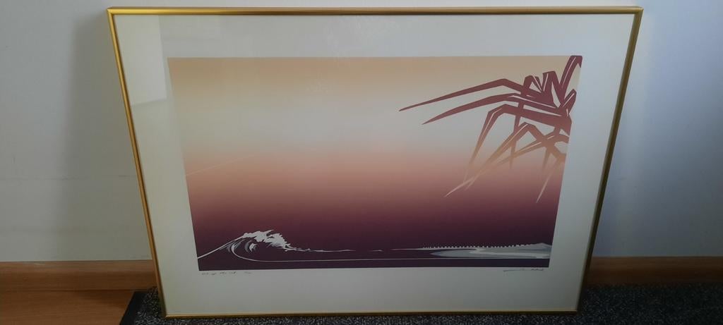 Zeefdruk in messing lijst, Antiek en Kunst, Ophalen of Verzenden
