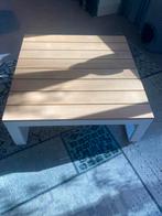 Lage tuintafel met houten (teak) blad en wit metalen frame, Ophalen, Nieuw, Vierkant, Hout