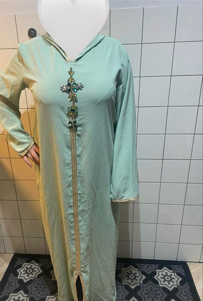Eid: Mintgroene Djelleba/Marokkaanse jurk - Maat S t/m XL, Maat 46/48 (XL) of groter, Ophalen of Verzenden, Zo goed als nieuw