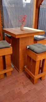 Houten statafel met 4 barkrukken van steigerhout, Huis en Inrichting, Tafels | Statafels, Ophalen