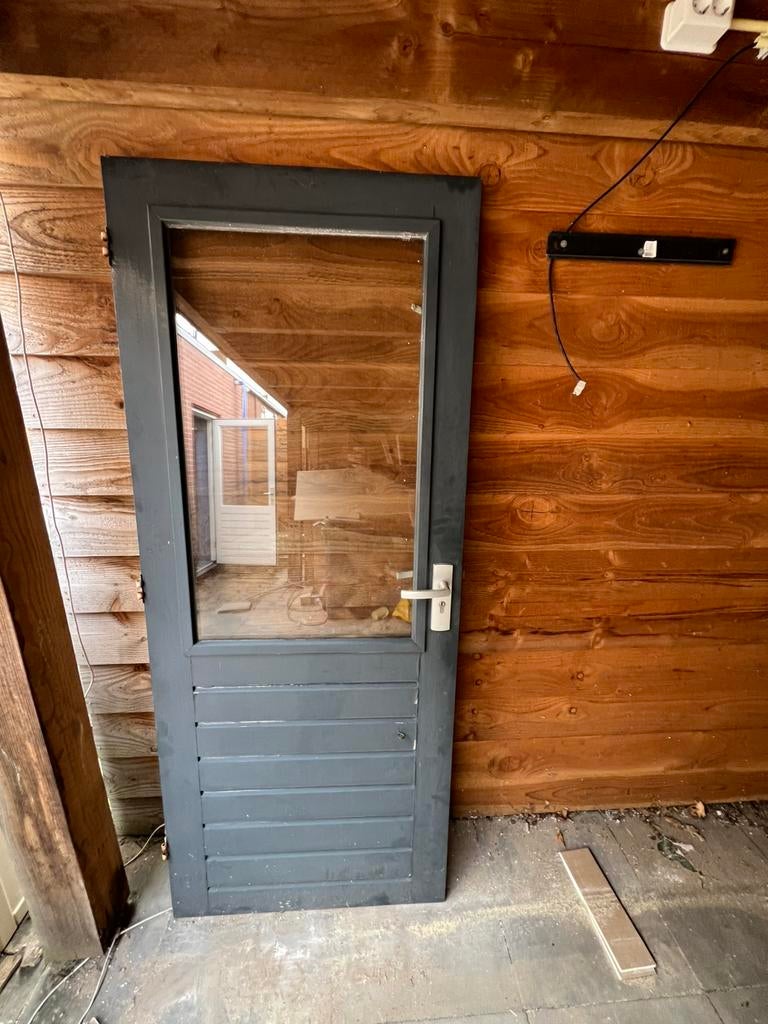 Hardhouten buitendeur, Ophalen, 200 tot 215 cm, Glas, Buitendeur