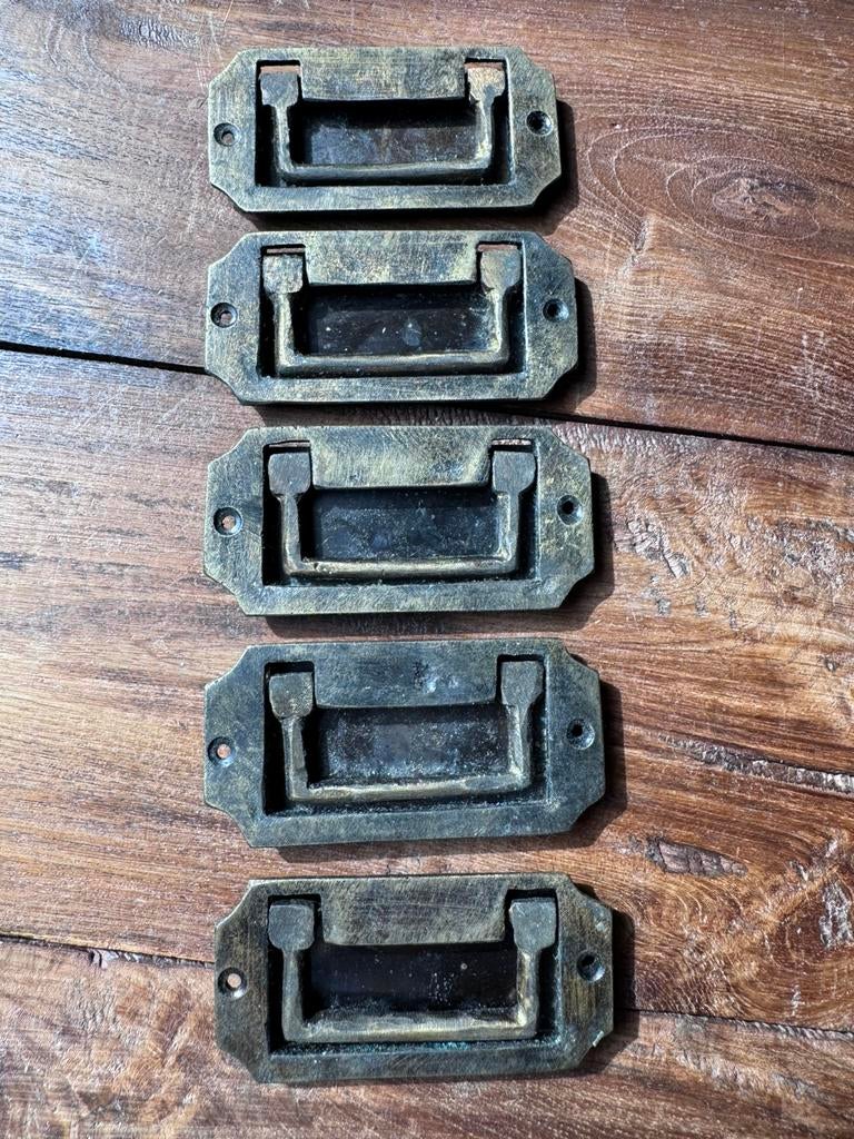 Set van Antieke Messing Infreesgrepen Campaign Stijl, Ophalen of Verzenden