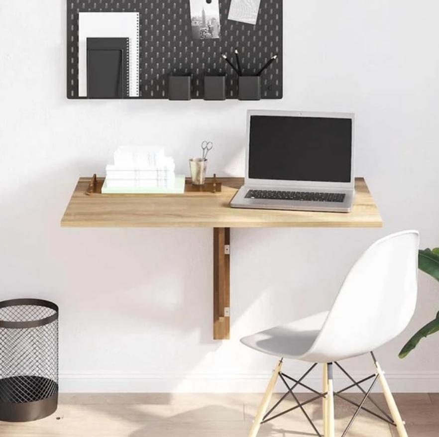 Tafel, wandbureau, inklapbaar, Ophalen, Eikenblad, 50 tot 100 cm, Eikenhout