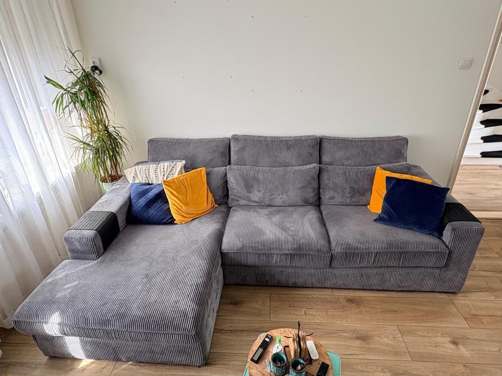 Hoekbank ribstof, Huis en Inrichting, Banken | Complete zithoeken, Ophalen, Gebruikt