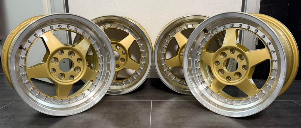 4x “NIEUWE” JR Japan Racing JR6 15” inch 4x100 velgen Gold, Ophalen, 15 inch, Velg(en), Nieuw