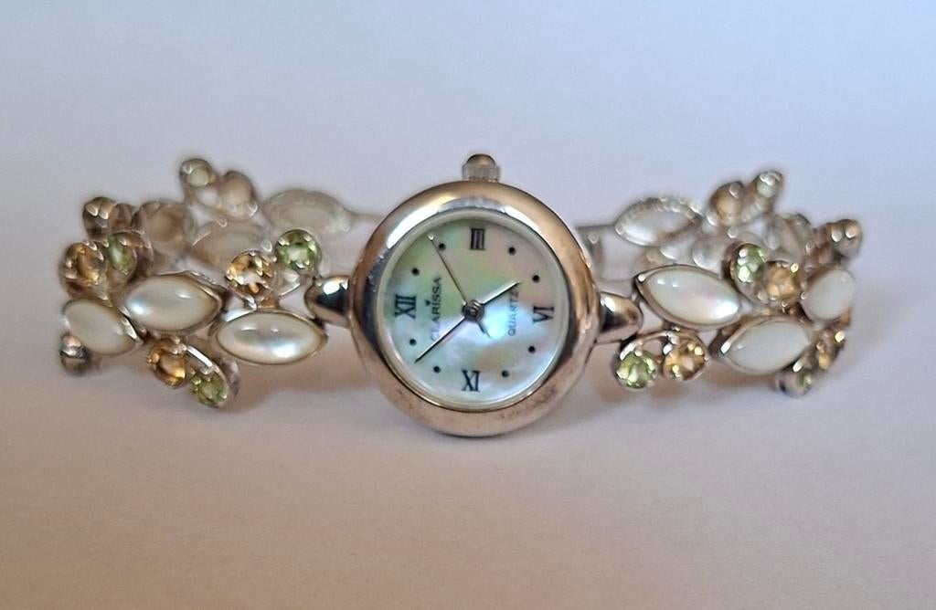 Vintage zilveren horloge 925 met parelmoer en citrien, Antiek en Kunst, Antiek | Goud en Zilver, Verzenden, Zilver