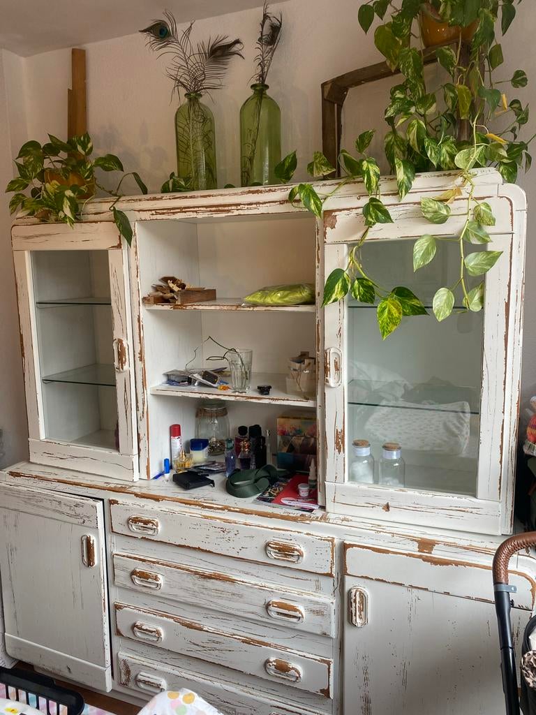 Sierlijke brocante kast - 2 delen, opknapper, Antiek en Kunst, Antiek | Meubels | Kasten, Ophalen