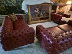 Cheterfield Max Divani Ingrid fauteuil in met gevoerd leer, Nieuw, Ophalen of Verzenden, 150 cm of meer, Leer