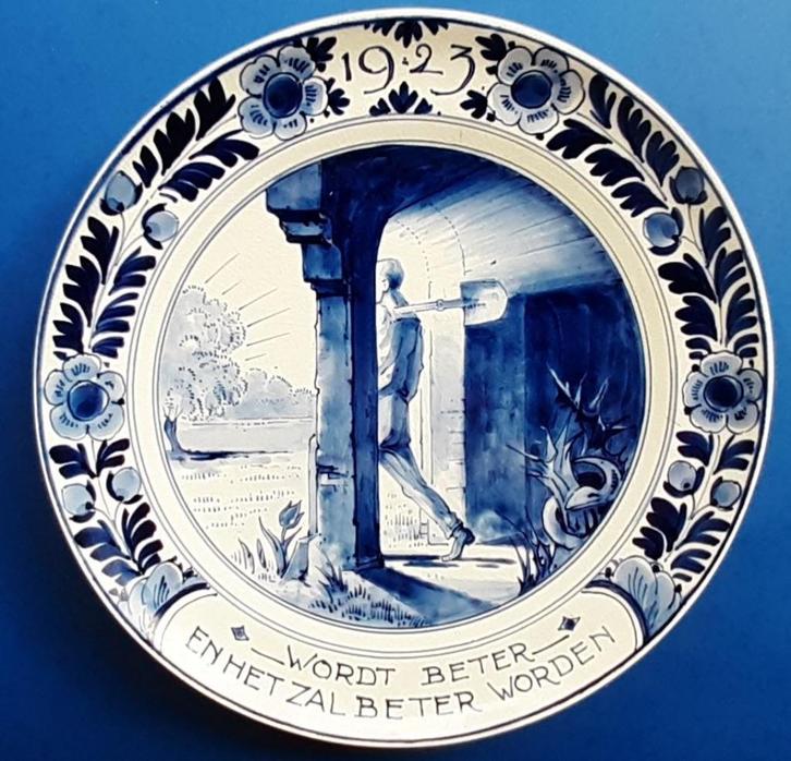 Porceleyne Fles 1923 Wordt beter en zal beter worden 23cm (7, Antiek en Kunst, Antiek | Wandborden en Tegels, Ophalen of Verzenden