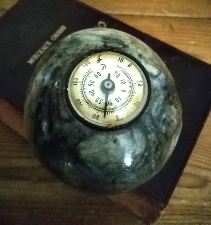 Oude aparte ovaal marmeren ei met thermometer, Antiek en Kunst, Curiosa en Brocante, Ophalen of Verzenden