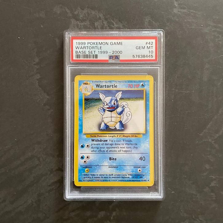 Pokemon #42 Wartortle Base Set 1999-2000 PSA 10, Hobby en Vrije tijd, Verzamelkaartspellen | Pokémon, Zo goed als nieuw, Ophalen of Verzenden