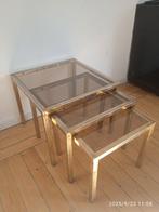 Hollywood Regency Nesttafels Belgo Chrom Verguld, Minder dan 55 cm, Gebruikt, Metaal of Aluminium, Vierkant