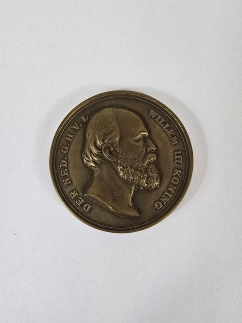 Penning, 70e verjaardag van Koning Willem III, 1887, Postzegels en Munten, Penningen en Medailles, Brons, Nederland, Ophalen of Verzenden
