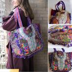 Boho hippy chic handtas strandtas PAARS GOUD Ibiza tote bag, Ophalen of Verzenden