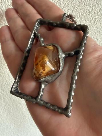 Q207/Zeldzame Vintage Brutalist /Amber ketting Denemarken beschikbaar voor biedingen