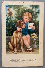 Jongen met brief, hond, Verzamelen, Ophalen of Verzenden, Voor 1920, Gelopen, Kinderen
