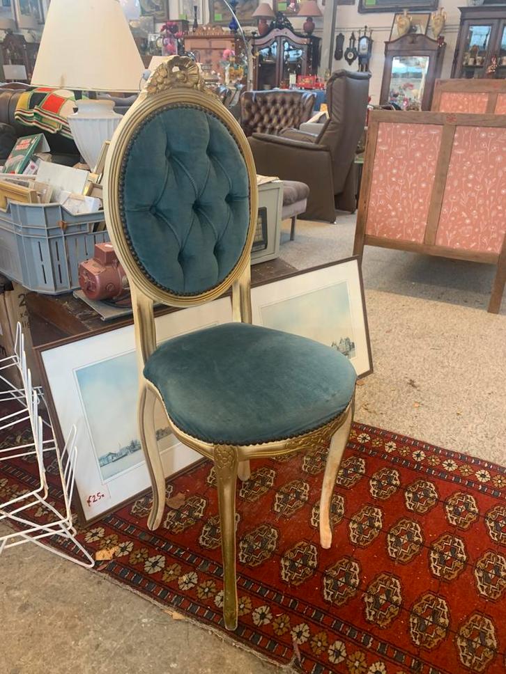 Stoel mooie Lodewijk barok stoeltje met blauwe stof., Huis en Inrichting, Stoelen, Zo goed als nieuw, Eén, Stof, Ophalen of Verzenden