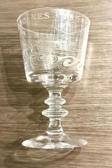 Boele Bolnes Antiek glas gegraveerd 1854 1979 schip zeevaart beschikbaar voor biedingen