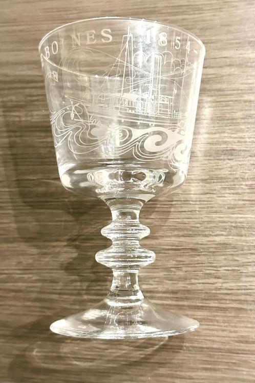 Boele Bolnes Antiek glas gegraveerd 1854 1979 schip zeevaart, Antiek en Kunst, Antiek | Glas en Kristal, Verzenden