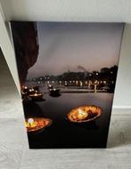 Mooi canvas van kaarsen op het water, Ophalen of Verzenden, Zo goed als nieuw, Schilderij, Minder dan 50 cm