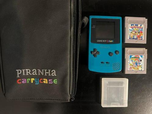 Gameboy color blouw + marioland 2  & warioland, Spelcomputers en Games, Spelcomputers | Nintendo Game Boy, Zo goed als nieuw, Game Boy Color