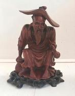 Antiek Chinees houten beeld met onderzetter. Rond 1900, Ophalen of Verzenden
