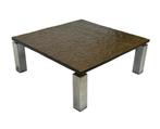 Vintage vierkante salontafel leisteen verchroomd design 60's, Ophalen, Gebruikt, 50 tot 100 cm, Vierkant