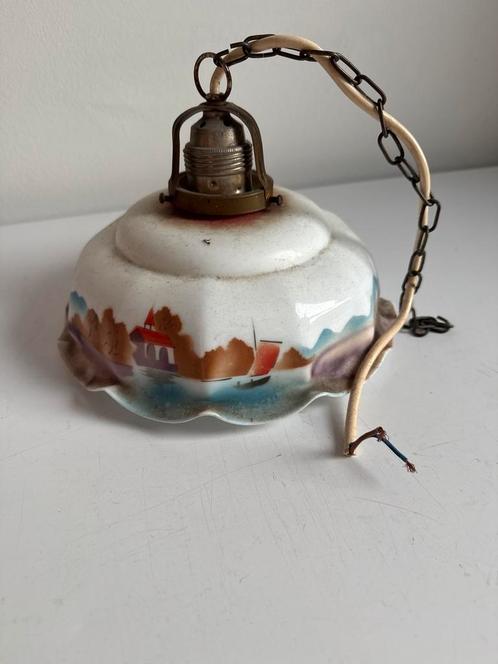 Antieke hanglamp met handgeschilderd landschap, Antiek en Kunst, Antiek | Lampen, Ophalen