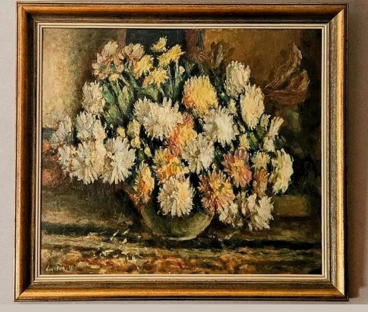 EVERT MOLL (1878-1955) STILLEVEN OP DOEK 90X80 MET LIJST, Antiek en Kunst, Kunst | Schilderijen | Klassiek, Ophalen