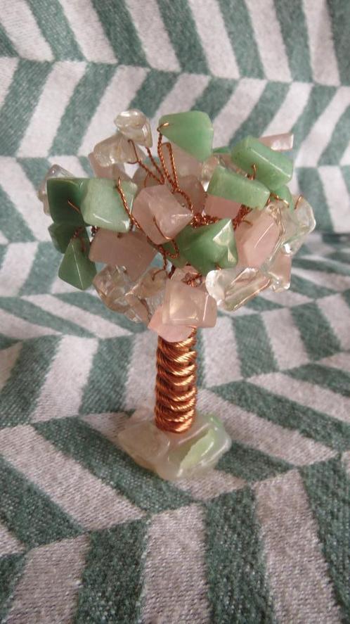Boom, levensboom, aventurijn, rozekwarts, bergkristal, koper, Antiek en Kunst, Curiosa en Brocante, Ophalen of Verzenden
