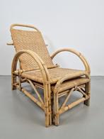 Vintage Boho rotan Ligstoel Lounge Chair '60 verstelbaar, Tuin en Terras, Ligbedden, Gebruikt, Rotan, Ophalen, Verstelbaar