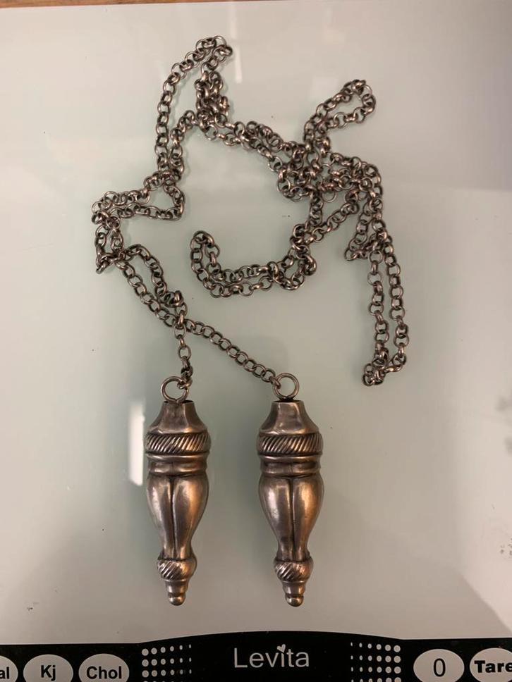 zilveren jasseronketting met breipendoppen antiek, Sieraden, Tassen en Uiterlijk, Kettingen, Zo goed als nieuw, Zilver, Ophalen of Verzenden